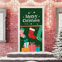 Lofaris Colourful Sock Green Merry Christmas Door Cover