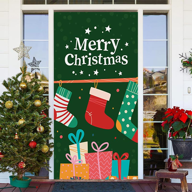 Lofaris Colourful Sock Green Merry Christmas Door Cover