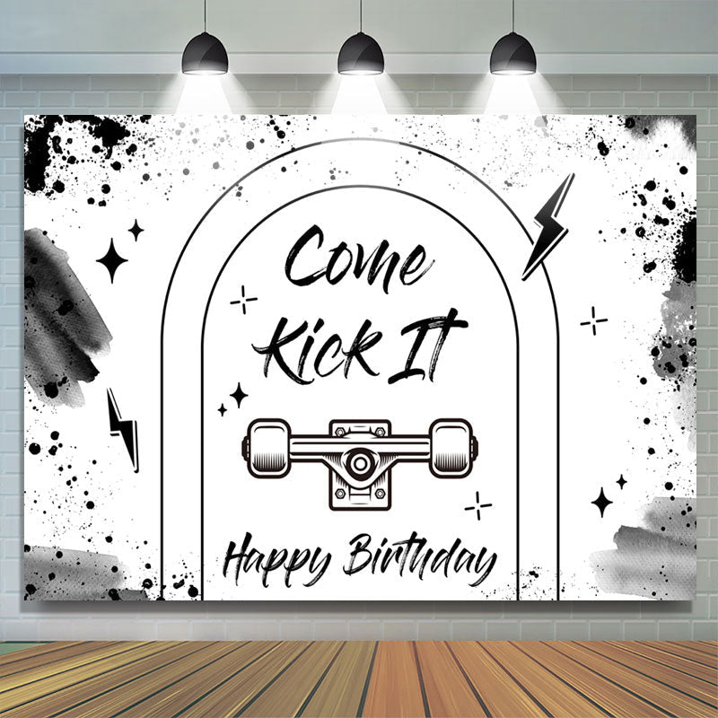 Lofaris Come Kick It Black Ink White Happy Birthday Backdrop