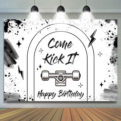 Lofaris Come Kick It Black Ink White Happy Birthday Backdrop