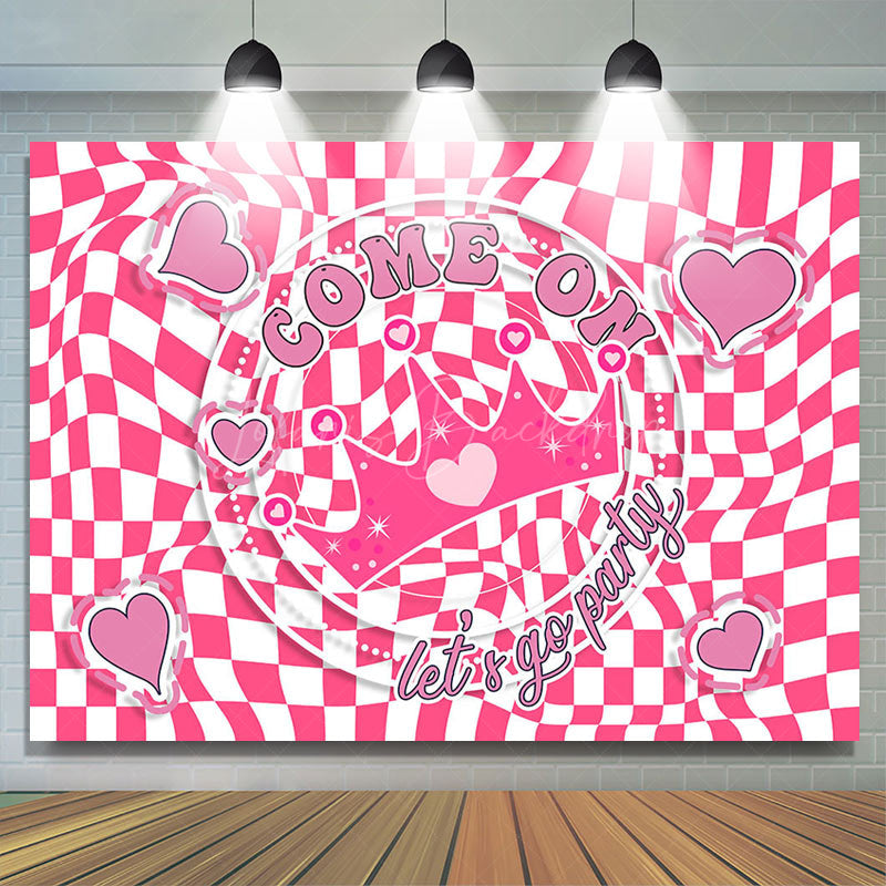 Lofaris Come On Crown Pink White Plaid Birthday Backdrop