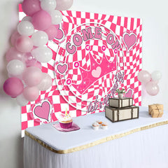 Lofaris Come On Crown Pink White Plaid Birthday Backdrop