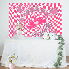 Lofaris Come On Crown Pink White Plaid Birthday Backdrop