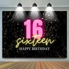 Lofaris Confetti Gold Black Happy Sixteen Birthday Backdrop