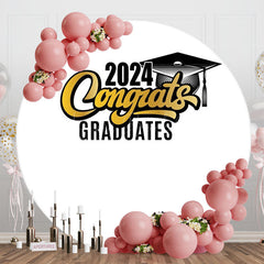 Lofaris Congrats Bachelor Cap Round Happy Graduation Backdrop