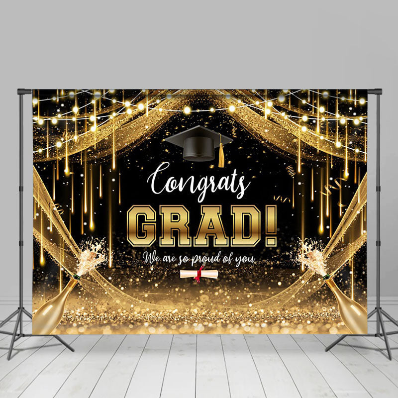 Lofaris Congrats Gold Champagne Sparkling Graduation Backdrop