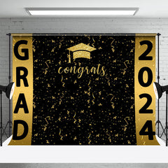 Lofaris Congrats Golden Ribbons Black Graduation Backdrop