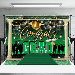 Lofaris Congrats Grad Bachelor Cap Green Graduation Backdrop