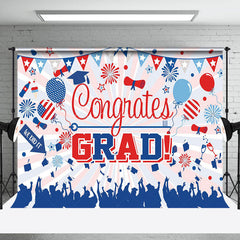 Lofaris Congrats Grad Red Blue Balloon Graduation Backdrop