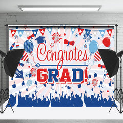 Lofaris Congrats Grad Red Blue Balloon Graduation Backdrop