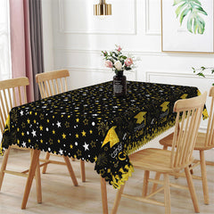 Lofaris Congrats Grad Starry Black Yellow Edge Tablecloth