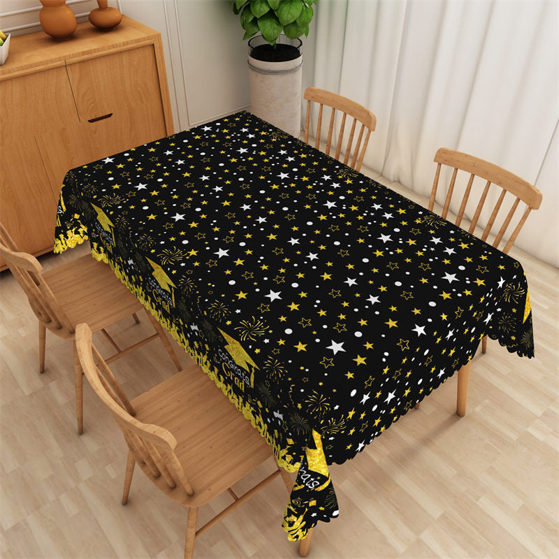 Lofaris Congrats Grad Starry Black Yellow Edge Tablecloth