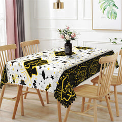 Lofaris Congrats Grad White Black Edge Rectangle Tablecloth