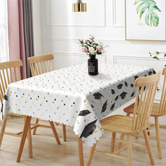 Lofaris Congrats Grad White Trencher Cap Star Tablecloth