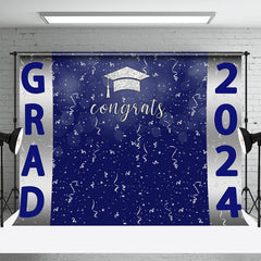 Lofaris Congrats Silver Ribbons Blue Graduation Backdrop