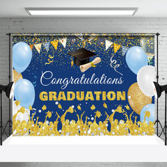 Lofaris Congratulations Blue Gold Balloons Grad Backdrop