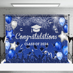 Lofaris Congratulations Blue Silver Graduation Backdrop