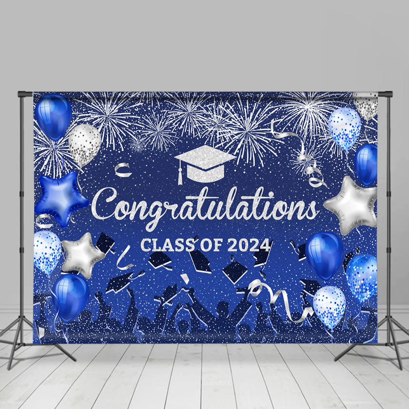 Lofaris Congratulations Blue Silver Graduation Backdrop