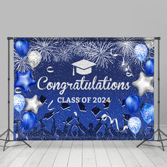 Lofaris Congratulations Blue Silver Graduation Backdrop