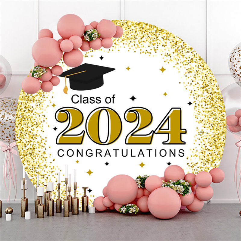 Lofaris Congratulations Gold White Round Graduation Backdrop