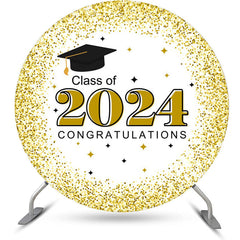 Lofaris Congratulations Gold White Round Graduation Backdrop