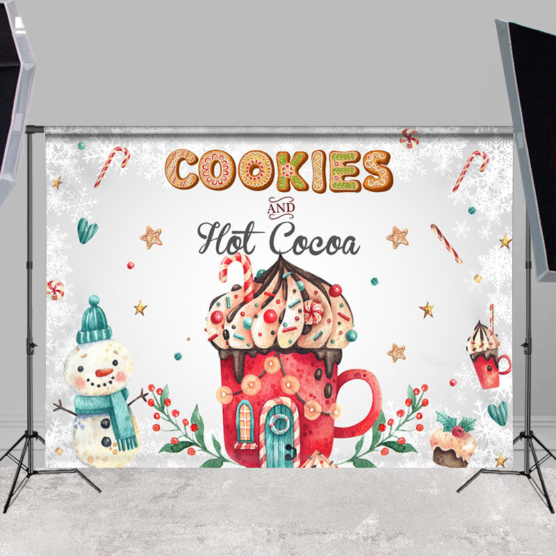 Lofaris Cookies And Red Hot Cocoa Snowman Backdrop For Winter