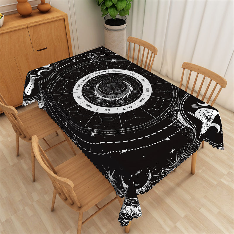 Lofaris Cool Constellation Compass Black Tablecloth For Kitchen