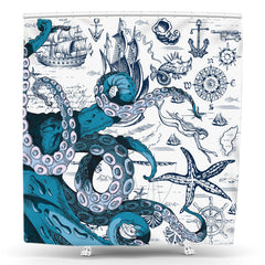 Lofaris Cool Octopus Compass Logbook Starfish Shower Curtain