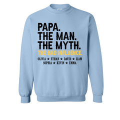 Lofaris Cool Papa The Man Myth Bad Influence Kids Sweatshirt