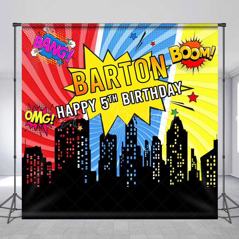 Lofaris Cool Stripe City Custom 5th Birthday Party Backdrop