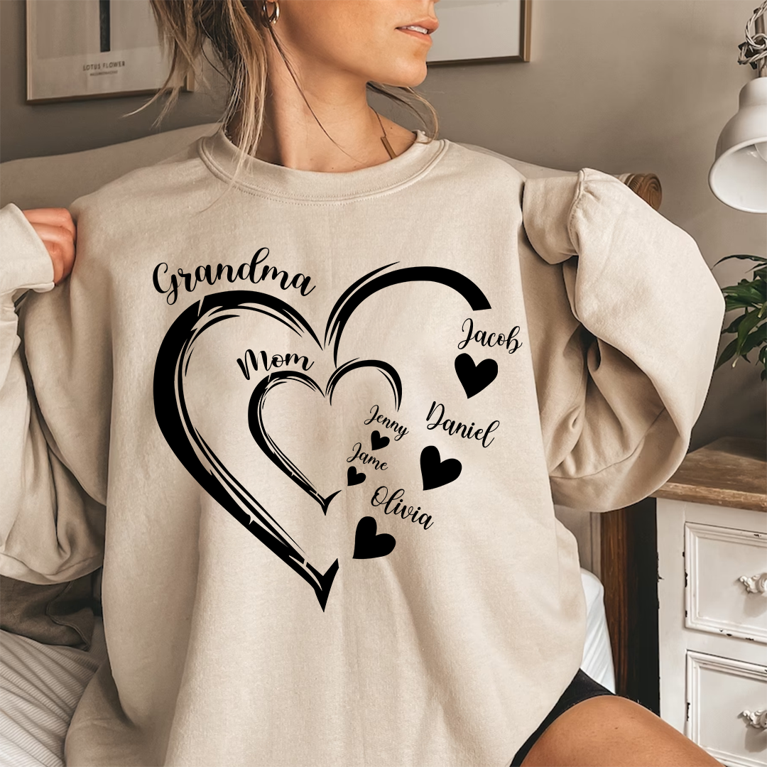 Lofaris Copy Of Heart Grandma Mom Custom Name Sweatshirt