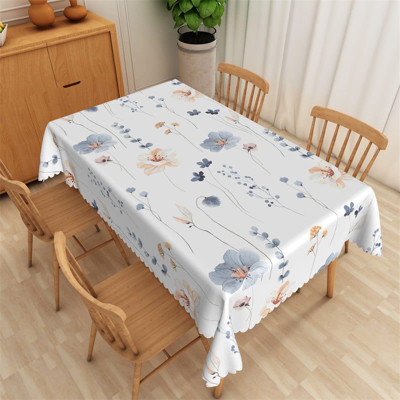 Lofaris Covered With Ink Flowers White Rectangle Tablecloth