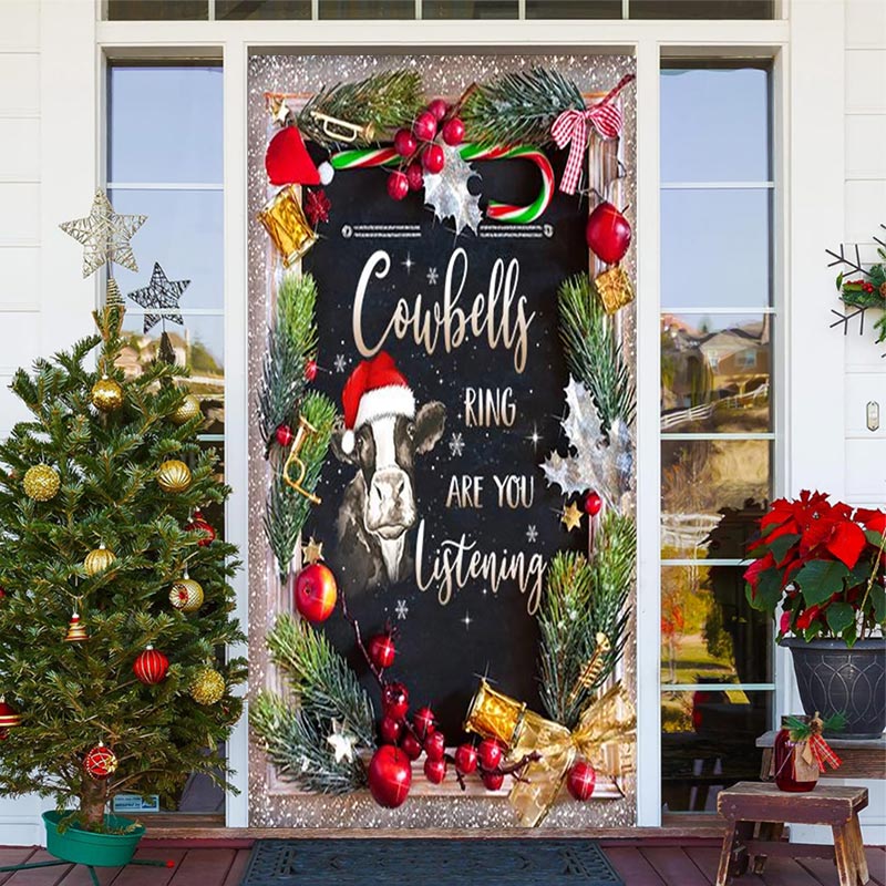 Cowbells Ring Listening Glitter Christmas Door Cover - Lofaris