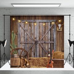 Lofaris Cowboy Brown Wooden Barn Door Retro Wall Backdrop