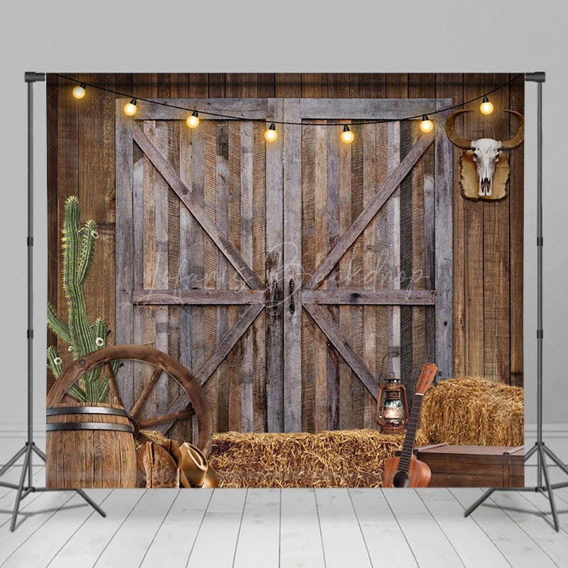 Lofaris Cowboy Brown Wooden Barn Door Retro Wall Backdrop