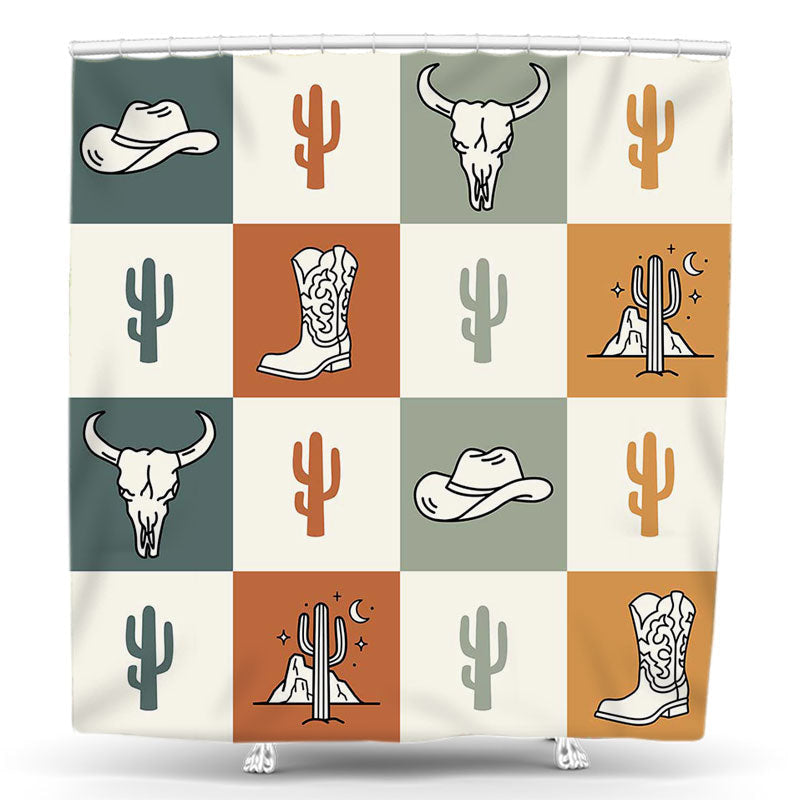 Lofaris Cowboy Cacuts Boots Hats Cow Head Shower Curtain