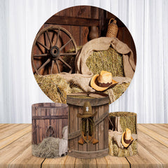 Lofaris Cowboy Hat Straw Wood Round Baby Shower Backdrop Kit