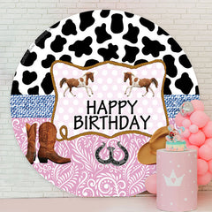 Lofaris Cowboy Horse Happy Birthday Round Backdrop Cover