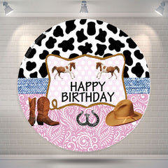 Lofaris Cowboy Horse Happy Birthday Round Backdrop Cover