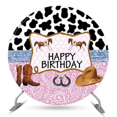 Lofaris Cowboy Horse Happy Birthday Round Backdrop Cover