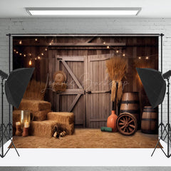 Lofaris Cowboy Retro Hay Wood Barn Door Photo Booth Backdrop