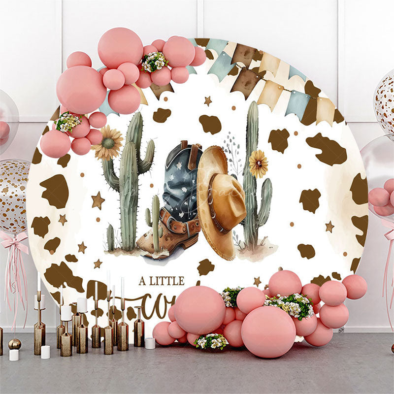 Lofaris Cowboy Sand Cactus Retro Round Baby Shower Backdrop