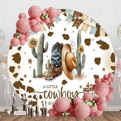 Lofaris Cowboy Sand Cactus Retro Round Baby Shower Backdrop