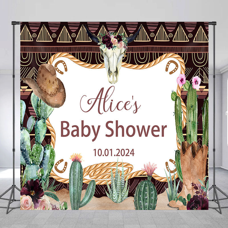 Lofaris Cowboy Tropical Cactus Custom Baby Shower Backdrop