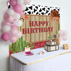 Lofaris Cowboy Wood Cactus Brown Cap Boots Birthday Backdrop