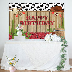 Lofaris Cowboy Wood Cactus Brown Cap Boots Birthday Backdrop