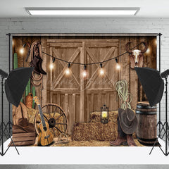 Lofaris Cowboy Wooden Barn Door Retro Wall Photo Backdrop