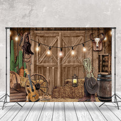 Lofaris Cowboy Wooden Barn Door Retro Wall Photo Backdrop