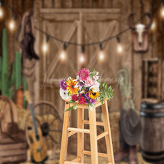 Lofaris Cowboy Wooden Barn Door Retro Wall Photo Backdrop