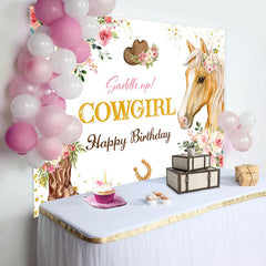 Lofaris Cowgirl Pink Floral Horse Happy Birthday Backdrop